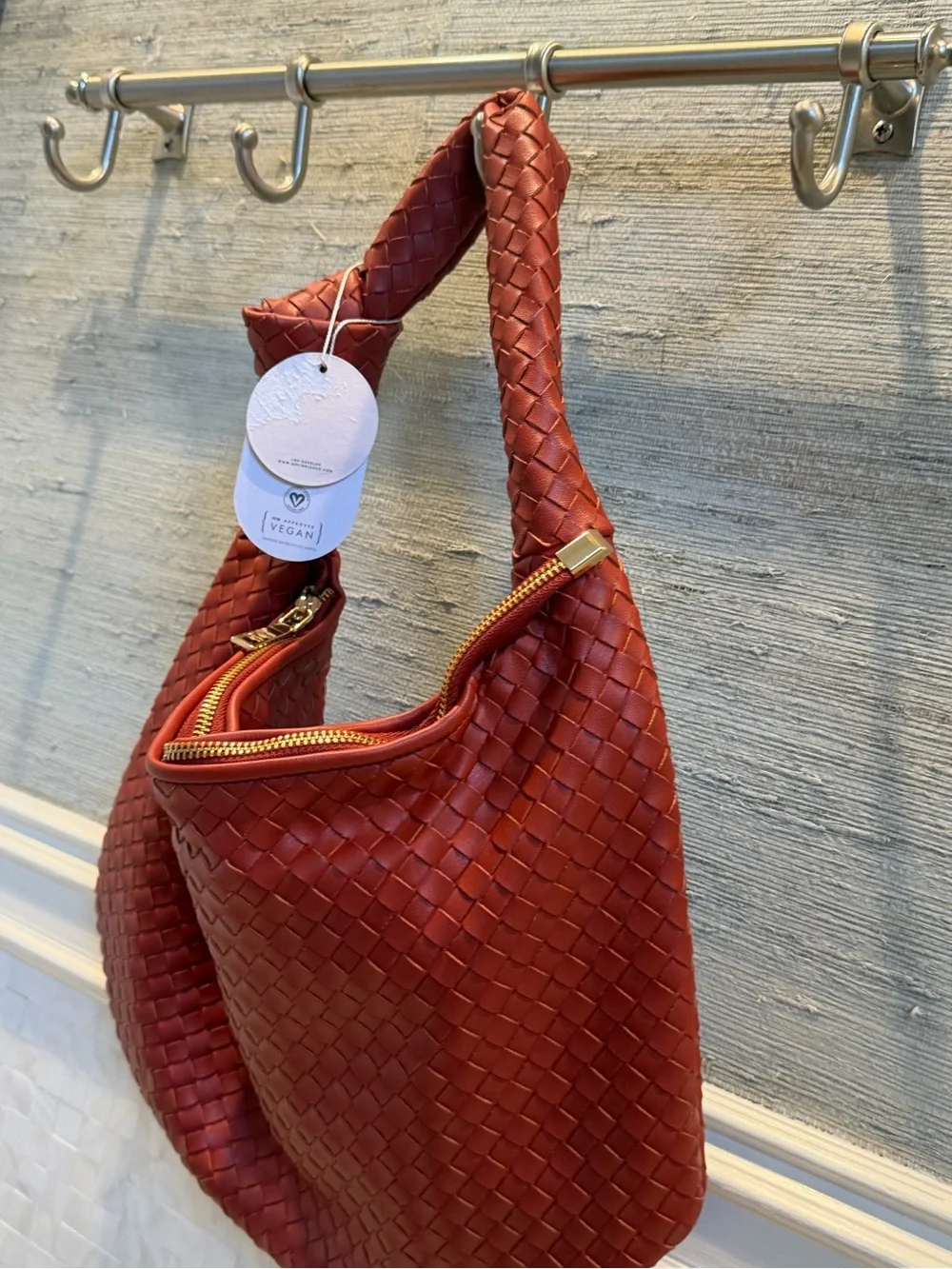 NWT neeAnthropologie melie Bianco Brigitte satchel woven knot bag tomato orange